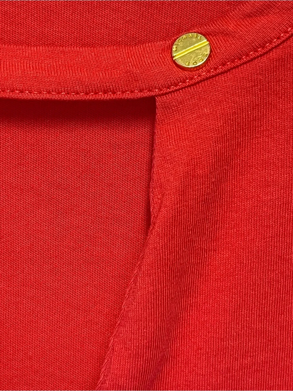 Michael Kors Keyhole Front Gold Logo Buttons Orange Short Sleeve Top Blouse